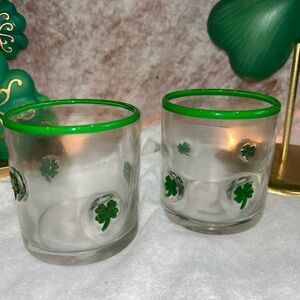 St Patrick’s 4 Leaf Clover Inlay Double Rocks Old-Fashioned Glasses Set of 2 NEW